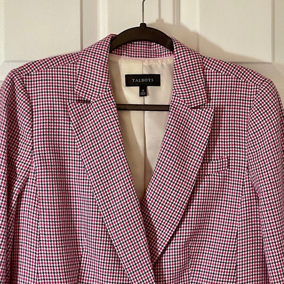 Talbots Pink, Black and Ivory Plaid Double Breasted Blazer - NWOT - Picture 4 of 15